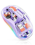 FMOUSE Transparent Wireless Mouse, Tri-Mode Bluetooth & 2.4GHz, Purple | USB-A & USB-C Receiver | Rechargeable | 3 Devices for MacBook Laptop iPad PC | Silent Clicks | Portable | RGB | 4-Level DPI - color: Purple