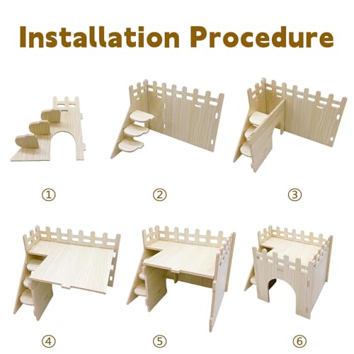 Hamster Wooden House Hamster Hideout Hut Maze Cage Accessories with Ladder and Platform for Syrian Hamsters Dwarf Gerbil Mouse