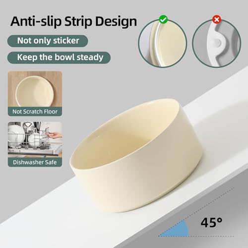 Havniva Raised Cat Bowl 5.1” Elevated Ceramic Cat Food and Water Bowl | Cat Bowls Elevated, Whisker Friendly Cat Bowl, Non-Slip Wood Stand, Food-Grade Ceramic, Wide Opening, Dishwasher Safe - color: Light Yellow, size: 5.1inch - Bowl+Stand