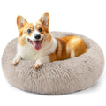 28in Large Dog Bed, Medium Size Dog and Cats, Calming Donut Bed for Puppy and Kitten, Washable Round Fluffy Pet Bed (Brown) - color: Brown, size: 28.0"L x 28.0"W x 8.0"Th