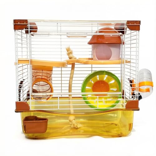 PETZHUBO Hamster Cage Small Animal Cage 2 Layers Transparent Cage Size：10.6"(W) X8.1(L) X10.6 (H) Suitable for Hamsters up to 3.5 inch in Length.（Please Note This is Mini cage that for Mini Hamster
