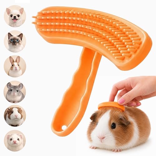 Small Silicone Grooming Brush for Guinea Pigs & Small Pets | Small Pet Fit | Soft Low-Stimulation Brush | Curved Pet Fit | Daily Bonding | Rinse-Clean Head - color: Orange, size: Small