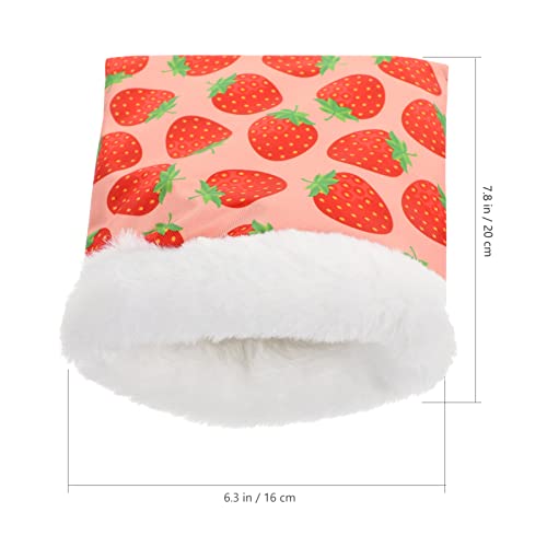POPETPOP Hamster Sleeping Bag : Winter Warm Hamster Snuggle Sack Strawberry Printed Small Pet Nest for Ferret Hedgehog, 7.86X6.29X0.39in