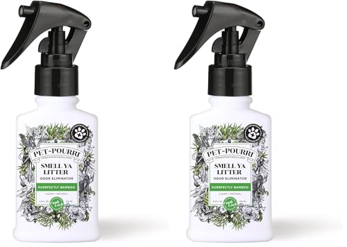 Pet-Pourri Smell Ya Litter Cat Litter Deodorizer Spray, Purrfectly Bamboo 3.4 Fl Oz, Up to 170 Uses,Pet Odor Remover Essential Oils Air,Carpet,Urine,Vet Recommended, Bergamot Bamboo Scent,(Pack of 2) - size: 3.4 Fl Oz (Pack of 2)