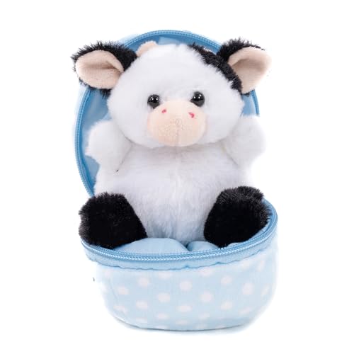 Plushland Plush Stuffed Animal 6 Inches Surprise Zip Up Egg Hideaway Spring Inspired Gift for Girls and Boys Birthday Mother's Day (Cow)