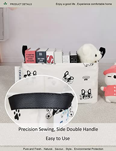 Rectangular Fabric Storage Bin, Foldable Bulldog print Basket | Damp-proof canvas with reinforced stitched handles.Great for clothes,books & sundries in closets,playrooms,laundry rooms. - color: Bulldog