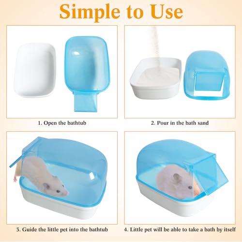 Hamiledyi Hamster Bathtub Dwarf Hamster Bathroom Sand Bath Container Sauna Room Plastic Sand Bath Box House for Gerbils Mice or Other Small Pets Animals(Blue,Small Size)