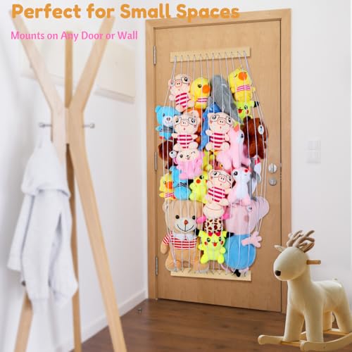 Stuffed Animal Storage Hammock Wooden Plush Toy Organizer for Kids Room Décor, Playroom Nursury Plush Toys Storage Caddy, Decoration Wall Hanging Stuffed Animal Net or Hammock Corner - color: White