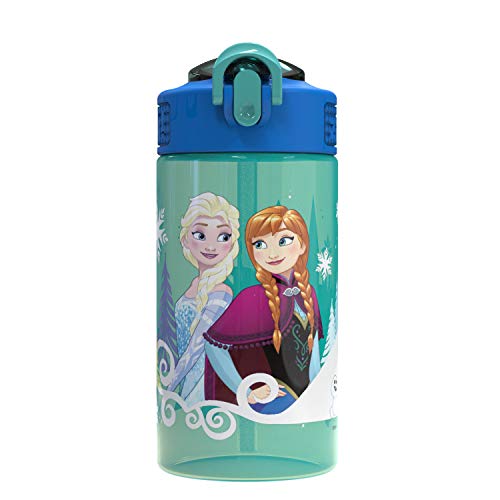 Zak Designs Disney Frozen 2 Kids Spout Cover and Built-in Carrying Loop Made of Plastic, Leak-Proof Water Bottle Design, 16oz, Elsa & Anna - color: Elsa & Anna, size: 16 Ounces