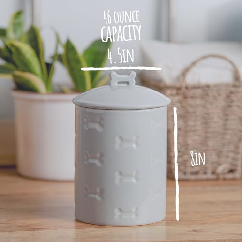 Ceramic Pet Treat Jar with Airtight Lid for Dogs, Cats, Puppies and More, Chic Kitchen Countertop Container for Cookies, Biscuits and Treats (Manor, Grey, 1.4 Qt) - color: Grey