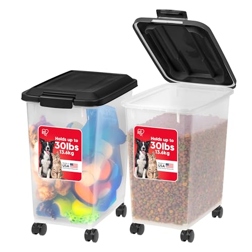 IRIS USA Dog Food Storage Container, 2-Pack, Up to 54 lbs, Black | Made in USA, Comes with Wheels, Airtight Seal, BPA-Free, Bird Seed, Cat food, Cat Litter, Treats, Multi-Pet Use - color: Black, size: 30 lbs - 2 Pack
