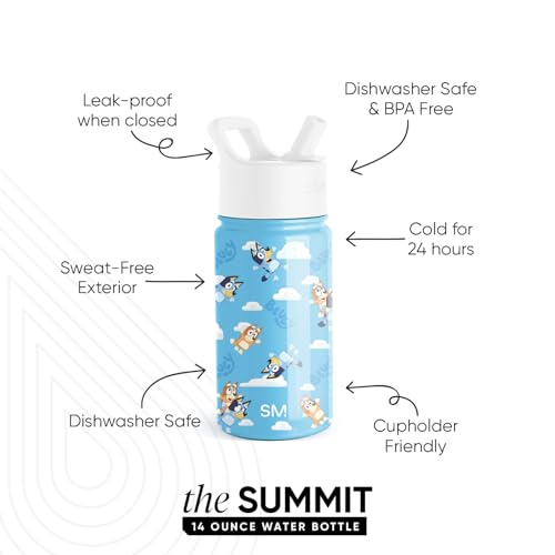 Simple Modern Bluey Kids Water Bottle & Toddler Cup | 14oz | Insulated Stainless Steel Bluey Toddler Water Bottle, Kids Tumbler with Straw | Spill Proof for School, Girls, Boys - color: Bluey: Sky, size: 14 Ounces