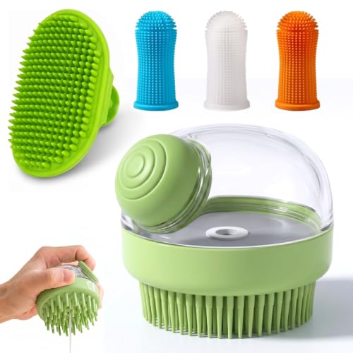 5PC pet grooming bath brush set - silicone massage brush with shampoo dispenser - suitable for dogs and cats for bathing, removing loose hair, and oral cleaning (Verdant) - color: Verdant