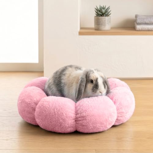 Rabbit Bed for Large Bunny Guinea Pig & Other Small Pets, Pink | Washable Soft Plush Hideout, Cozy Sleeping Mat for Indoor Cage or Playpen Use, Petal Shape - color: Pink