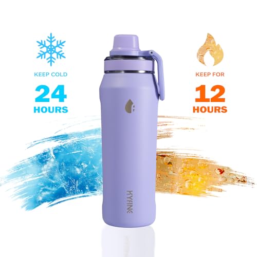 24oz Insulated Water Bottle, Wide Mouth Spout Lid, BPA-Free | Tritan spout lid, BPA free, 18/8 stainless steel body, Cold 24H, hot 12H, Wide mouth fits ice, Fit car cup holder,Purple - color: Purple