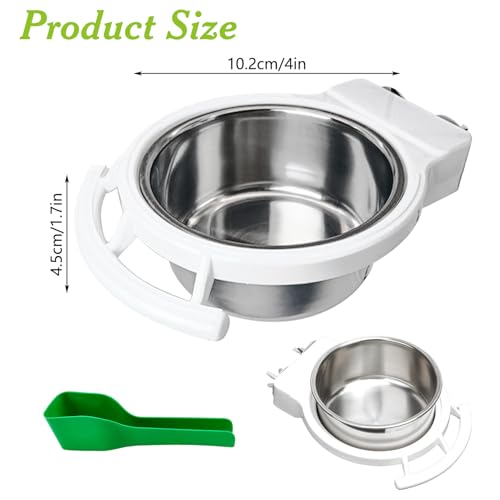 BNOSDM Hanging Stainless Steel Bird Bowls 4 PCS Bird Feeding Dish Cups with Perch Stand Parrot Food Container Food and Water Bowls with Spoon for Budgie Cockatoo Finch Lovebirds Pigeons (White) - color: 4 Pcs White