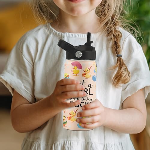 Duck Gifts, 16 oz Water Bottle with Straw Lid, Stainless Steel Insulated Water Bottle, Cute Duck Cup Gifts for Birthday Chritmas (1pcs) - color: Duck