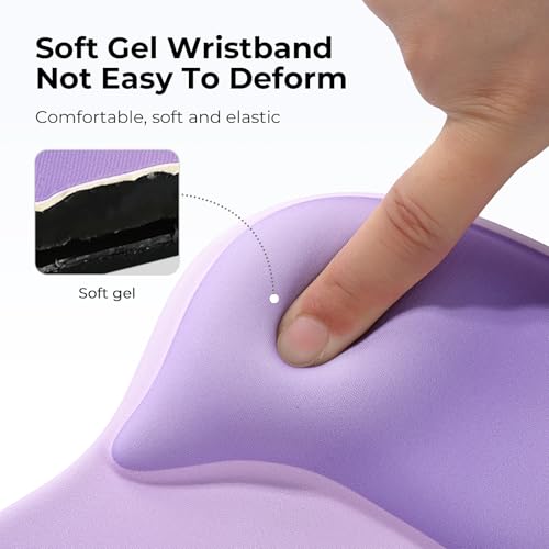 EooCoo Mouse Pad with Gel Wrist Rest, Ergonomic Mousepad Wrist Alignment | Middle Concave Design for Natural Wrist Alignment, Non-Slip Base Mousepad, Carpal Tunnel Relief, Office Desk Accessories - color: Purple