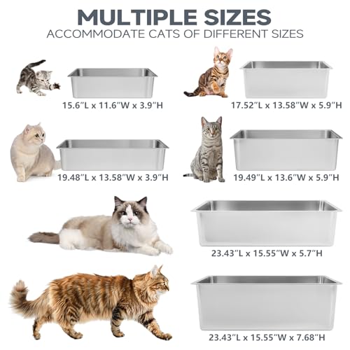 Kirecoo Large High Sided Stainless Steel Cat Litter Box, Non-Stick | Solid Metal Box, Odor Free, Non Stick, Rust Proof, Easy to Clean, Ideal for Cats, Kitten, Kitty & Rabbits, Indoor Use - size: 17.52" L x 13.58" W x 5.9" H