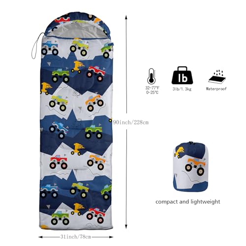QOOMO Camping Sleeping Bags,3 Season Warm & Cool Weather,Lightweight,Waterproof Sleeping Bags for Adults & Kids,Traveling,and Outdoors,Camping Gear Equipment - color: Truck 8