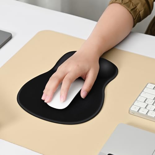 EooCoo Mouse Pad with Gel Wrist Rest, Ergonomic Mousepad Wrist Alignment | Middle Concave Design for Natural Wrist Alignment, Non-Slip Base Mousepad, Carpal Tunnel Relief, Office Desk Accessories - color: Black