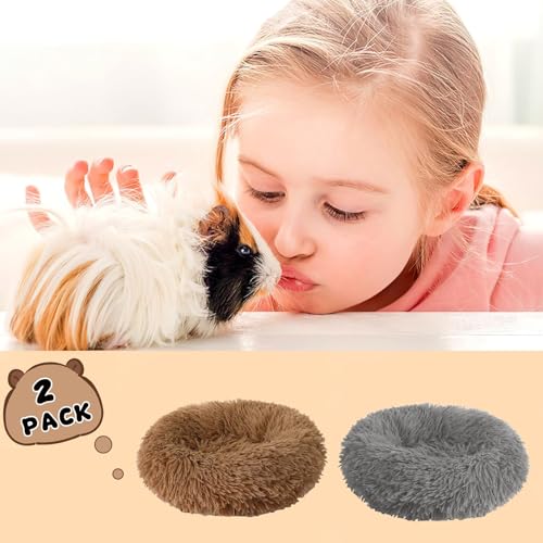PETKNOWS 2-Pack Winter Guinea Pig Beds Hamster Bed Small Animal Hideout | Thickened Plush and PP Cotton Fabric, Guinea Pig and Hamster Bed, Keeping Warm and Safe, 30cm Size with Inner Cushion - color: Brown, Grey