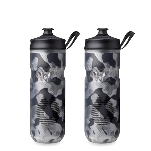 HydraPak Polar Sport Insulated Water Bottle 2-Pack (20oz, Contender Black) | High Flow, BPA Free, Tri-Layer Insulation, Leakproof, Dash Handle, Easy Squeeze, Self-Sealing Cap, for Sports - color: Contender Black, style: 20oz/600ml (2-Pack)