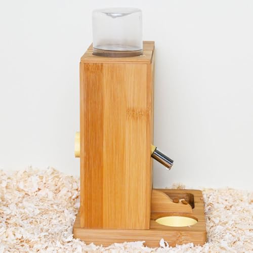Bamboo Wooden Hamster Water Bottle Stand & Food Bowl, 2-in-1 Feeder