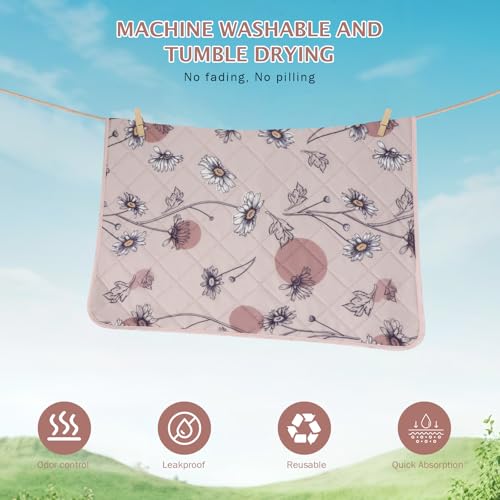 IEUUMLER Washable Pee Pads for Dogs, 2 Pack Non-Slip & Waterproof Pack Whelping Pad, Reusable Washable Puppy Potty Training Pad with Fast Absorbent for Playpen EU007 (Pink Daisy, 24"X18"-2pcs) - size: 24"X18"-2pcs
