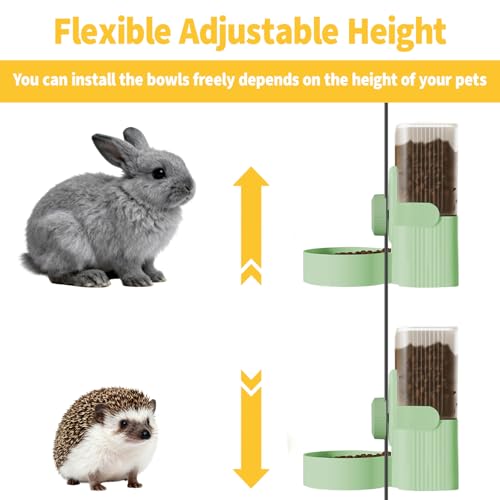 Hanging Automatic Pet Food Water Dispenser, Rabbit Feeder for Cage, 40.5 oz and 17oz Auto Gravity Feeding Station Set for Guinea Pig Cat Puppy Hedgehog, Ferret Bunny Accessories
