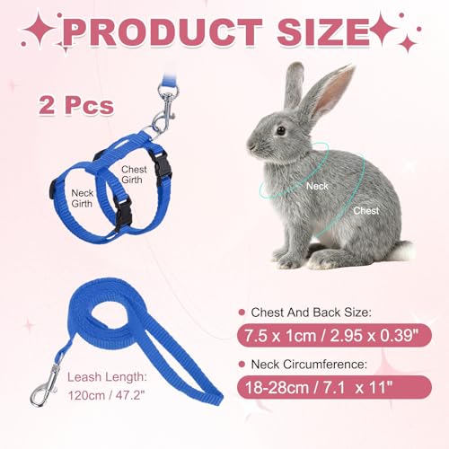 Rabbit Harness and Leash, Escape Proof Bunny Cat Leash Small Animal Harness Soft Adjustable Buckle(2Pcs, Sapphire) for Bunny Kitten Cats Puppies Walking Hiking Training - color: Sapphire