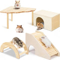 BreezeHug 4 Pcs Hamster Cage Accessories Hamster Platform Hideout Wooden Tunnel Ladder Playhouse Game Climbing Toy with Platform for Pets Dwarf Syrian Mice Degus Gerbils Squirrel(Log Cabin) - style: Log Cabin