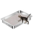 Low Entry Stainless Steel Cat Litter Box for Kittens Small cat, Metal Shallow Kitty Litter Box, Easy Access Kitty Litter Pan Tray,Pet Bathroom Accessories-15.75''Lx 11.81'' W x2.76'' H - color: 1 pack-15.75''Lx 11.81'' W x2.76'' H