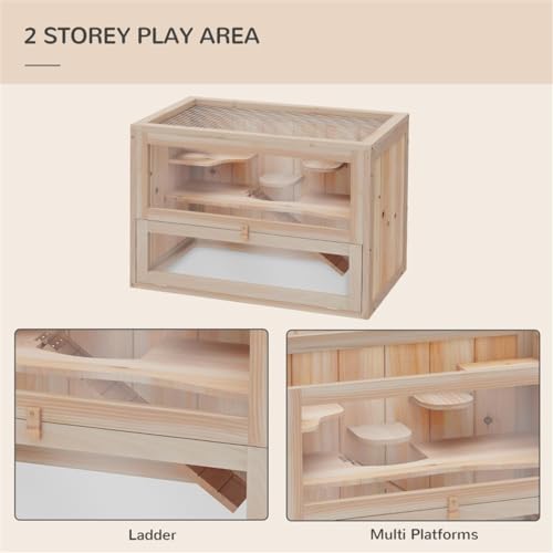 Wooden Hamster Cage, Animal Cabinet for Dwarf Syrian Hamsters Degus, Hamster Habitat with Openable Top and Large Acrylic Sheets, Natural Wooden Hamster Habitat with 2 Openable Door. Shipping from USA