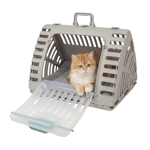 SportPet X-Large Hard-Sided Travel Cat Carrier - Cat Carrier with Patented Wide Side-Opening Door, Foldable Portable Pet Carrier with Removable Bed for Cats & Small Pets up to 35lbs - Gray - color: XL Carrier w/ Bed (Gray)