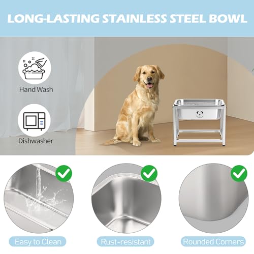 1.25 Gallon Elevated Large Dog Water Bowl, 10.23" Raised Stainless Steel Bowl for Medium Large Breed, Elevated Dog Water Bowl with Full Metal Stand, Easy to Clean and Assemble for Indoor Outdoor - size: 1.25 Gal - Height 10.23"