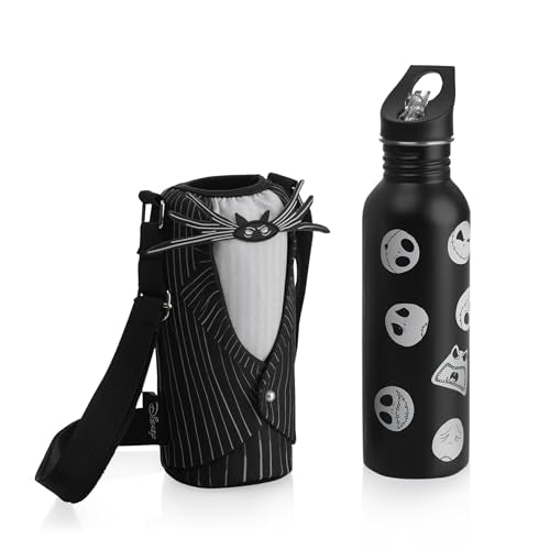 Picnic TIME Disney Shorts Bottle Cooler Tote, Insulated Water Bottle Holder with Adjustable Shoulder Strap for Travel Picnic Theme Parks, Fits 20 to 26 oz Bottles - color: Disney Nightmare Before Christmas Jack Skellington - Black & White