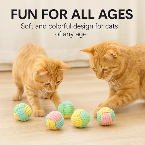No Catnip Cat Toy Balls, 6 Pack Crinkle Chew Toys for Indoor Cats (Pastel) - color: Pastel