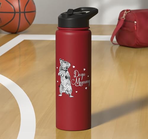 Rodent lovers - Degu Mommy Stainless Steel Insulated Water Bottle - color: Red