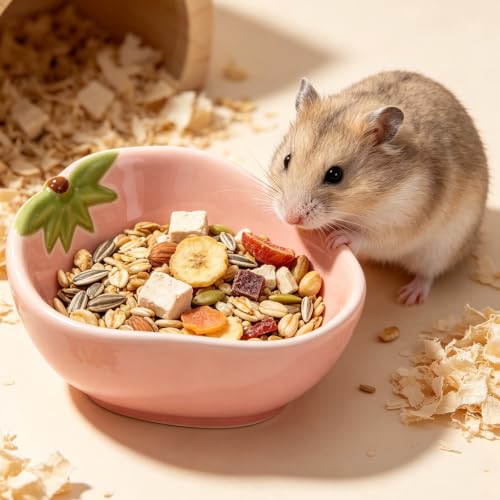 Small Guinea Pig Food Bowl Strawberry-Shaped Cute Ceramic Hamster Water Bowl Ferret Rat Chinchilla Rabbit Feeding Dish Young Animal Feeder(Pink) - color: Pink