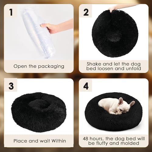 Dogs Bed for Small Dogs, Anti-Anxiety Washable Round Bed (Black, 24.0" L x 24.0" W x 8.0" Th) - color: Black, size: 24.0"L x 24.0"W x 8.0"Th