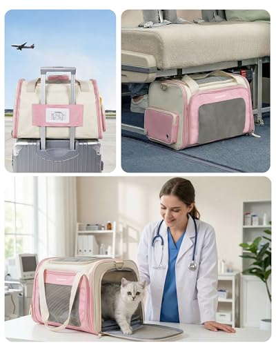 Homespon 34.5L Soft-Sided Cat Dog Carrier, Airline Approved Pet Bag | Collapsible Travel Bag with Removable Bed for Small Dogs & Cats - color: Pink