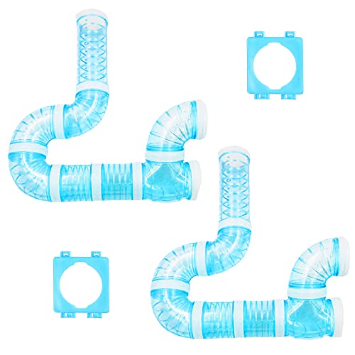 2 Hamster Tube Kits, DIY Hamster Tunnel Adventure with External Pipe, Transparent Connection Track for Rat, Mouse & Small Animal Sports, Expand Cage Space - color: Blue
