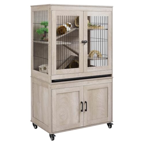 unipaws Ferret Cage with Storage and Ramp, Large Vertical Hamster Cage | Iguana, Rabbits, Chinchillas, Pet Rats, Guinea Pigs - Multi-Level Small Animal Cage with Platforms, and Wheels - size: 55“H
