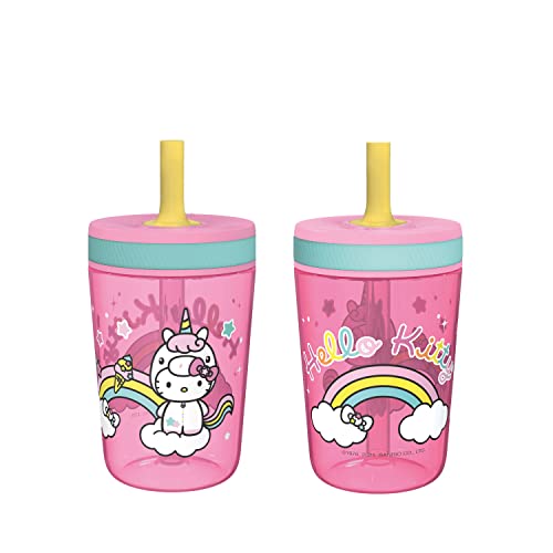 Zak Designs 15oz Hello Kitty Kelso Tumbler Set, Leak-Proof Screw-On Lid with Straw Made of Durable Plastic and Silicone, Perfect Bundle for Kids, 2 Count (Pack of 1) - color: Hello Kitty