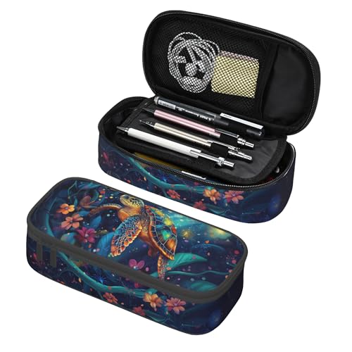 Yrebyou Sea Turtle Pencil Case Big Storage Pencil Pouch Multi-Functional Pen Bag Cute Lightweight Organizer for Aldult Office College - color: Turquoise