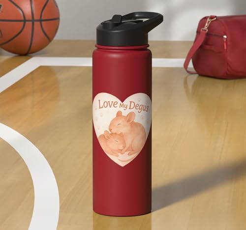 Love My Degus Heart Degu Lover Stainless Steel Insulated Water Bottle - color: Red