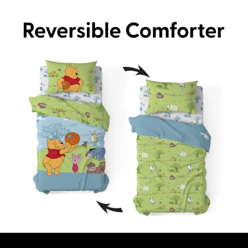 Disney Winnie The Pooh Twin Comforter Set 4 Piece Includes Reversible Comforter & Sheet Bedding Set Soft Fade Resistant Microfiber Officially Licensed - color: Pooh Star Twin