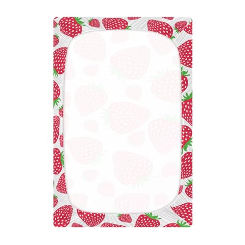 Pink Strawberries Baby Crib Sheets for Boys Girls 28x52 Inch | Cartoon Retro Kawaii Strawberry Pattern Mattress Cover Cute Fruit Toddler Bed Sheets Standard Fitted Unisex Crib Sheets - color: Pink, size: 52*28*9 In