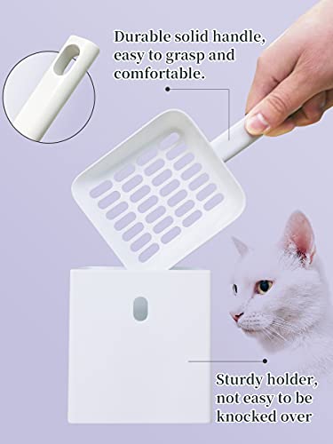 Cat Litter Scooper with Caddy, Cat Scooper for Litter Box with Holder Stand, Durable, Neat and Convenient - Matte White - color: S-White